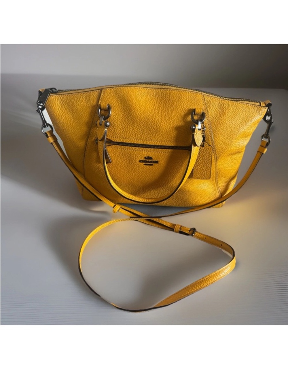 NWOT Coach Prairie Satchel Mustard Yellow Pebble Leather Crossbody Bag 79997 - Picture 2 of 8
